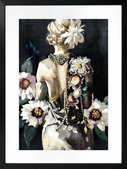 Flower Lady Artwork Framed W Glass Front 60x80cm