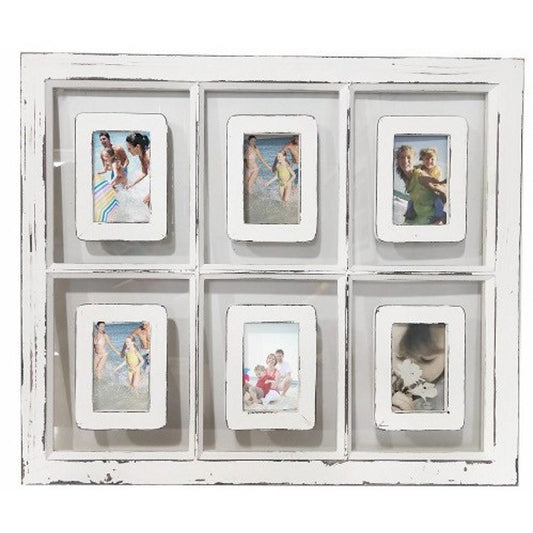 Rustic White 6 Opening Photo Frame w Glass Backing 82cm