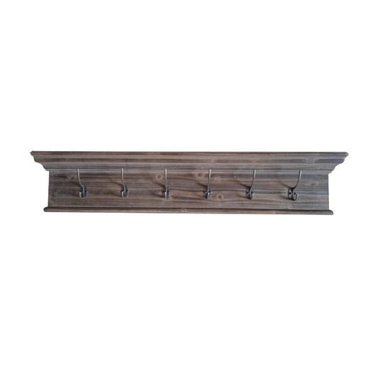 Wall Mount Mantle Shelf w 6 Hooks 100cm