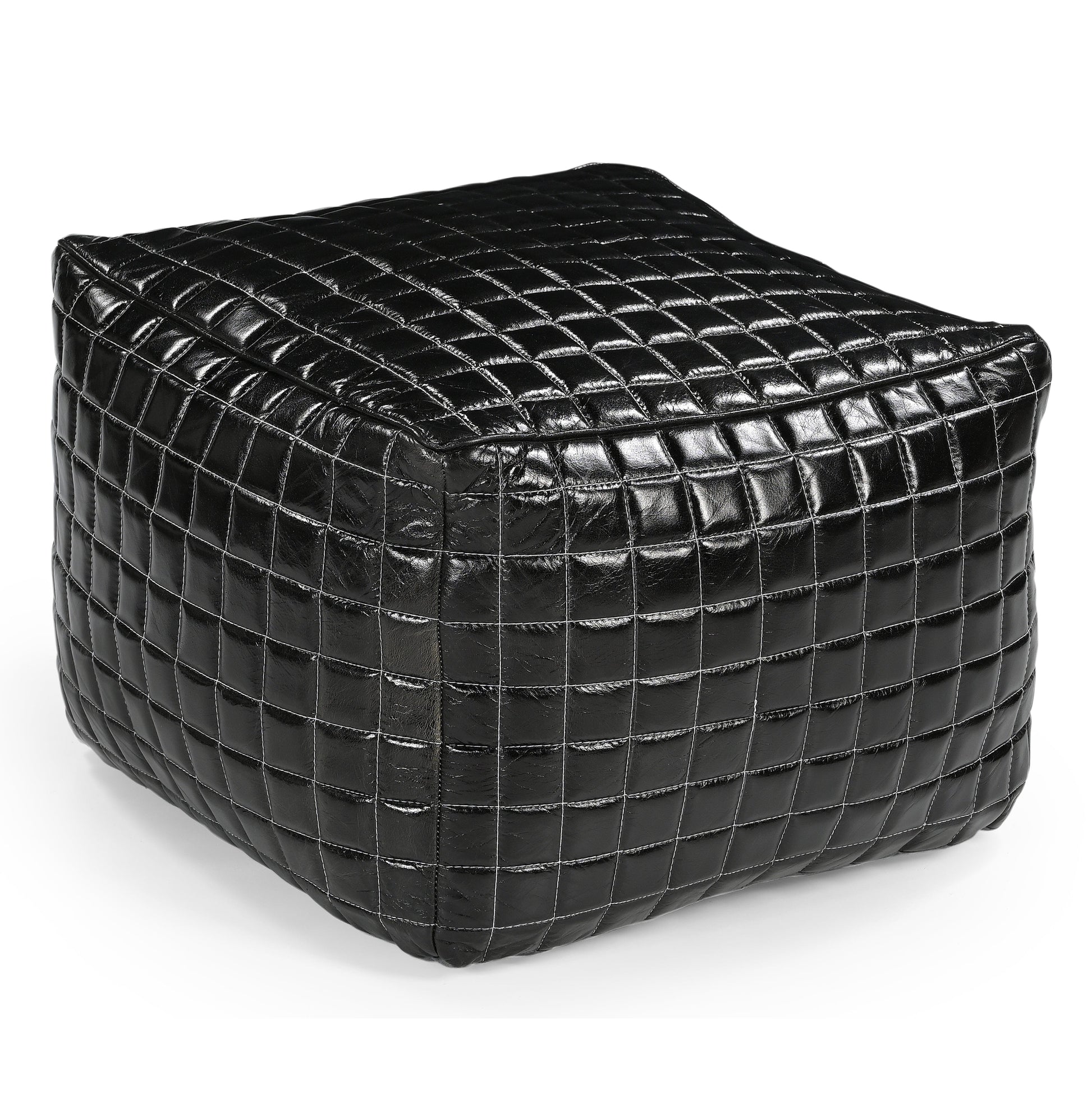 SLEEK BLACK LEATHER OTTOMAN - Furniture > Living Room > Ottomans & Footstools
