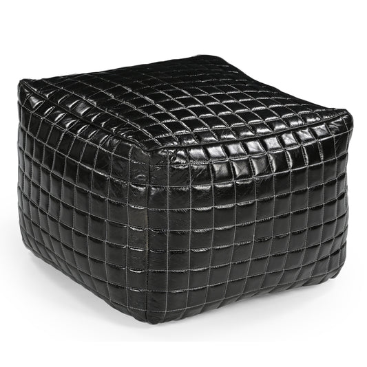 SLEEK BLACK LEATHER OTTOMAN - Furniture > Living Room > Ottomans & Footstools