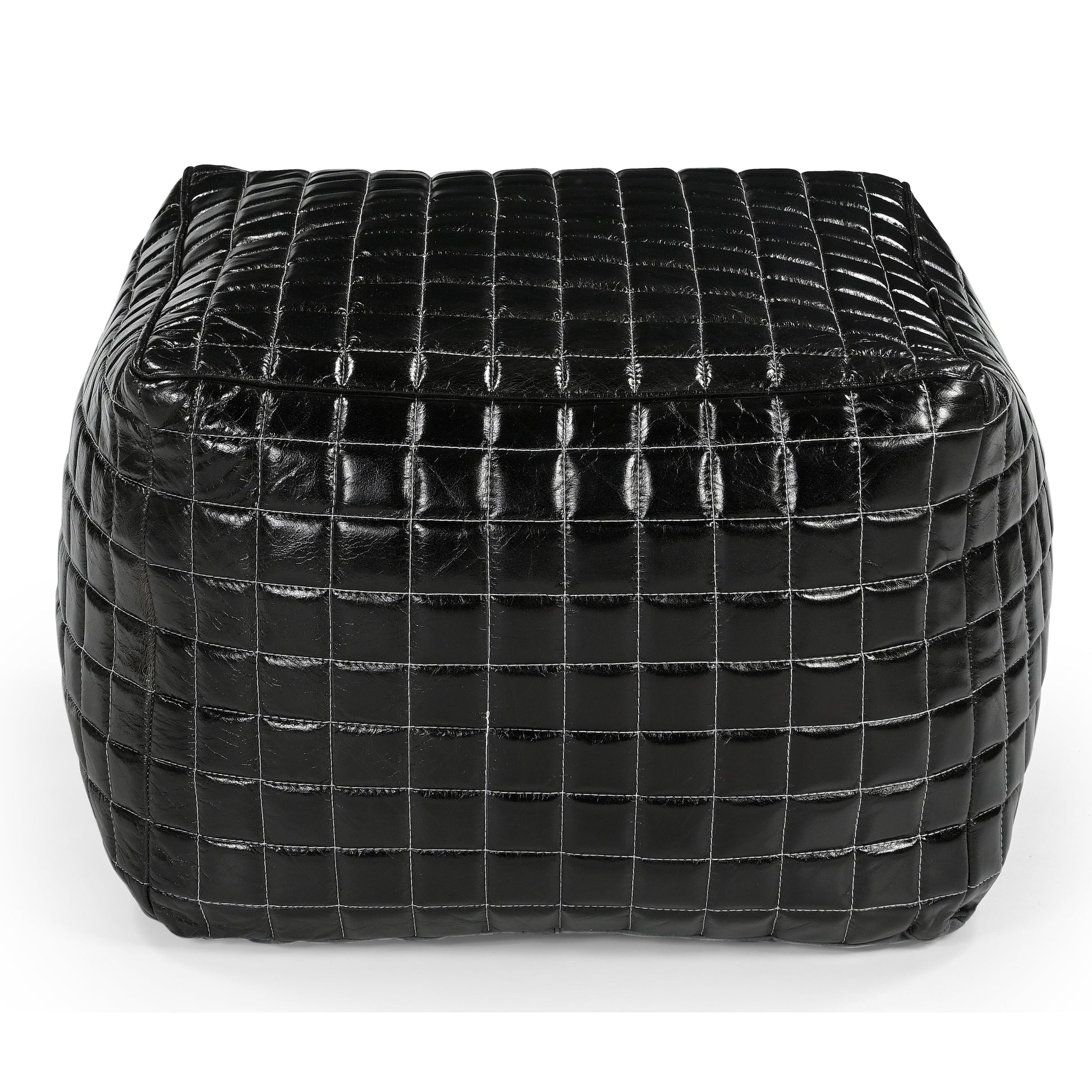SLEEK BLACK LEATHER OTTOMAN - Furniture > Living Room > Ottomans & Footstools