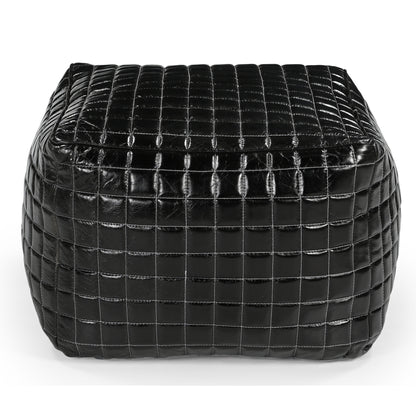 SLEEK BLACK LEATHER OTTOMAN - Furniture > Living Room > Ottomans & Footstools
