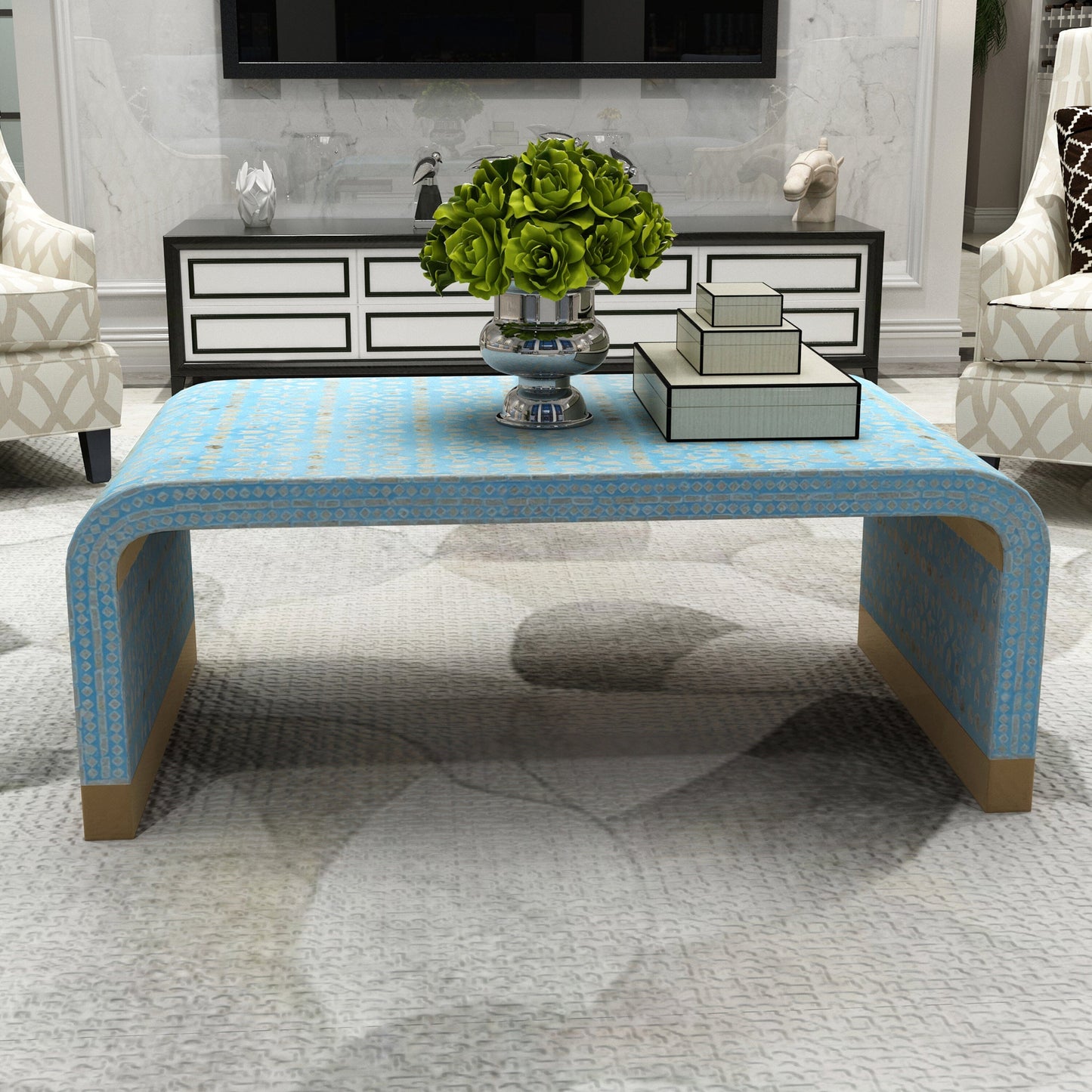 MOTHER OF PEARL MEDITERRANEAN BREEZE LOW PROFILE COFFEE TABLE Furniture > Living Room > Coffee Tables