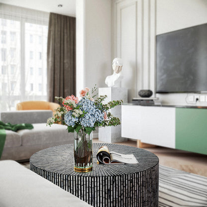 CORDELIA ROUND MOTHER OF PEARL COFFEE TABLE Furniture > Living Room > Coffee Tables