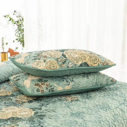 Meadow Butterfly Green Quilted Bedspread Set with Floral Details and Pillowcases