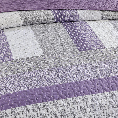 Bohemian Purple and White Quilted Bedspread or Coverlet Set and matching pillowcases