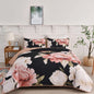 Blossom Trio Quilted Coverlet Set with Pillowcases (Black, Red & Pink