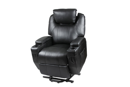 Recliner Lift Heat Massage Armchair Sofa Leather 2 Motor Chair Black - Furniture > Sofas > Sofas & Sofa Beds