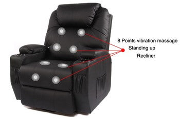 Recliner Lift Heat Massage Armchair Sofa Leather 2 Motor Chair Black Furniture > Sofas > Sofas & Sofa Beds