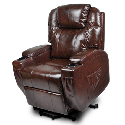 Recliner Lift Heat Massage Armchair Sofa Leather 2 Motor Chair Brown - Furniture > Sofas > Sofas & Sofa Beds