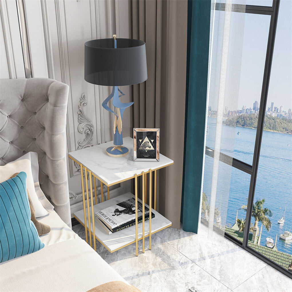 2 Tier End Table Bedside Tables Sintered Stone Nightstand Display Storage Shelf