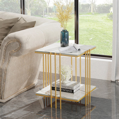 2 Tier End Table Bedside Tables Sintered Stone Nightstand Display Storage Shelf