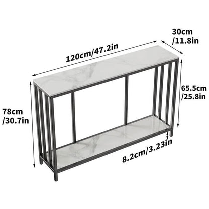 2-Tier White Marble Entryway Console Table Extra Long Foyer Couch Table
