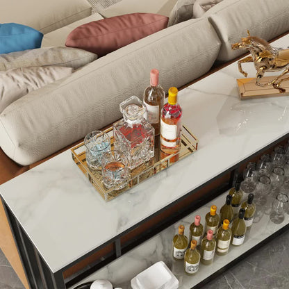 2-Tier White Marble Entryway Console Table Extra Long Foyer Couch Table