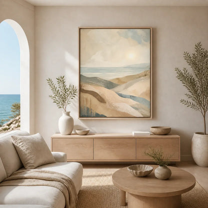 Coastal Drift Floating Frame Canvas Wall Art - Portrait - 60W x 120H cm - Natural Birch