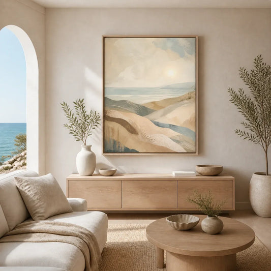 Coastal Drift Floating Frame Canvas Wall Art - Portrait - 60W x 120H cm - Natural Birch