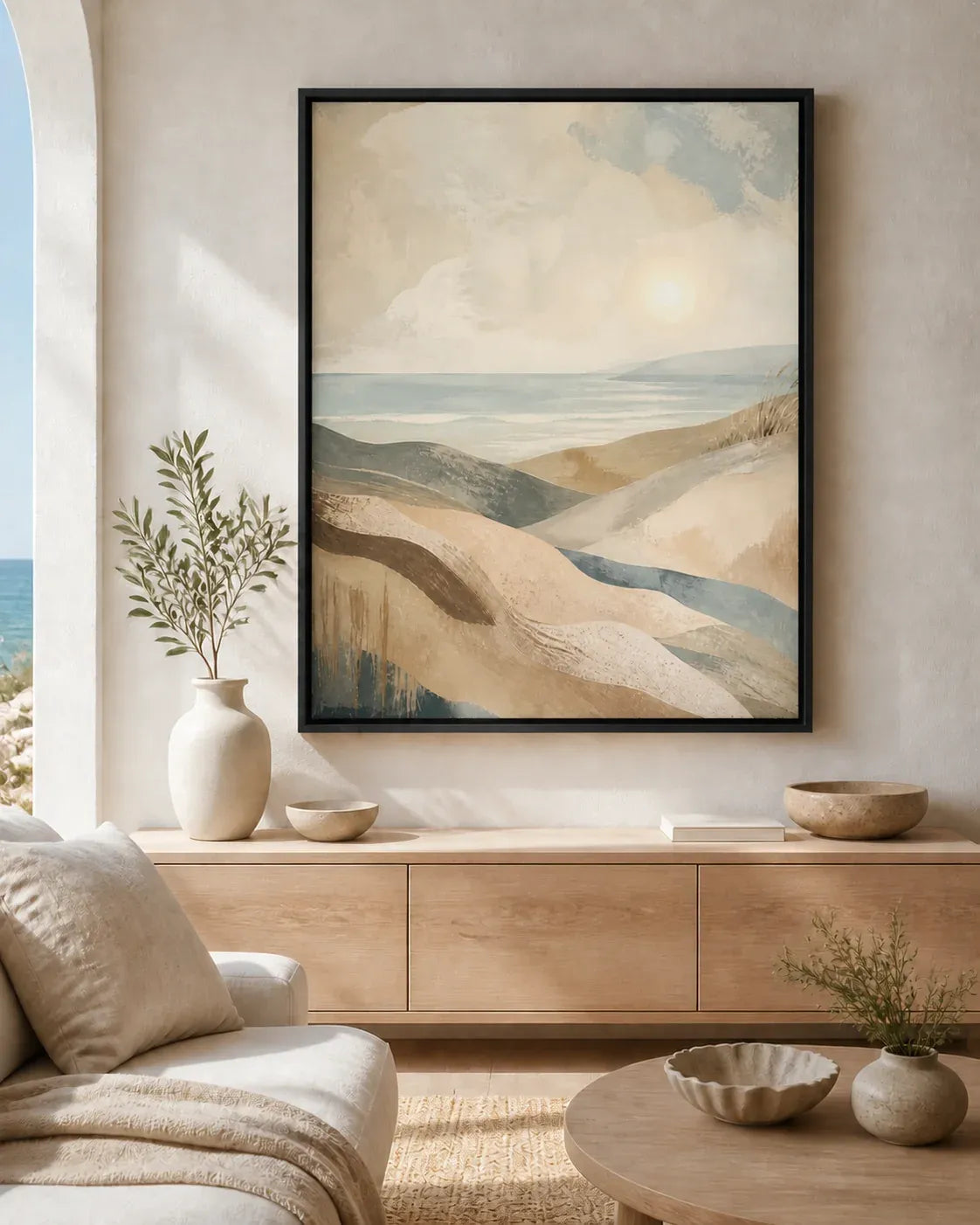 Coastal Drift Floating Frame Canvas Wall Art - Portrait - 60W x 120H cm - White