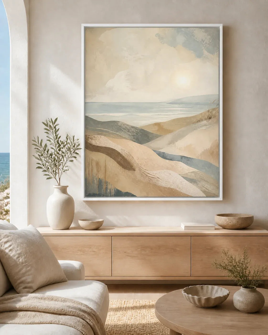 Coastal Drift Floating Frame Canvas Wall Art - Portrait - 60W x 80H cm - Natural Birch