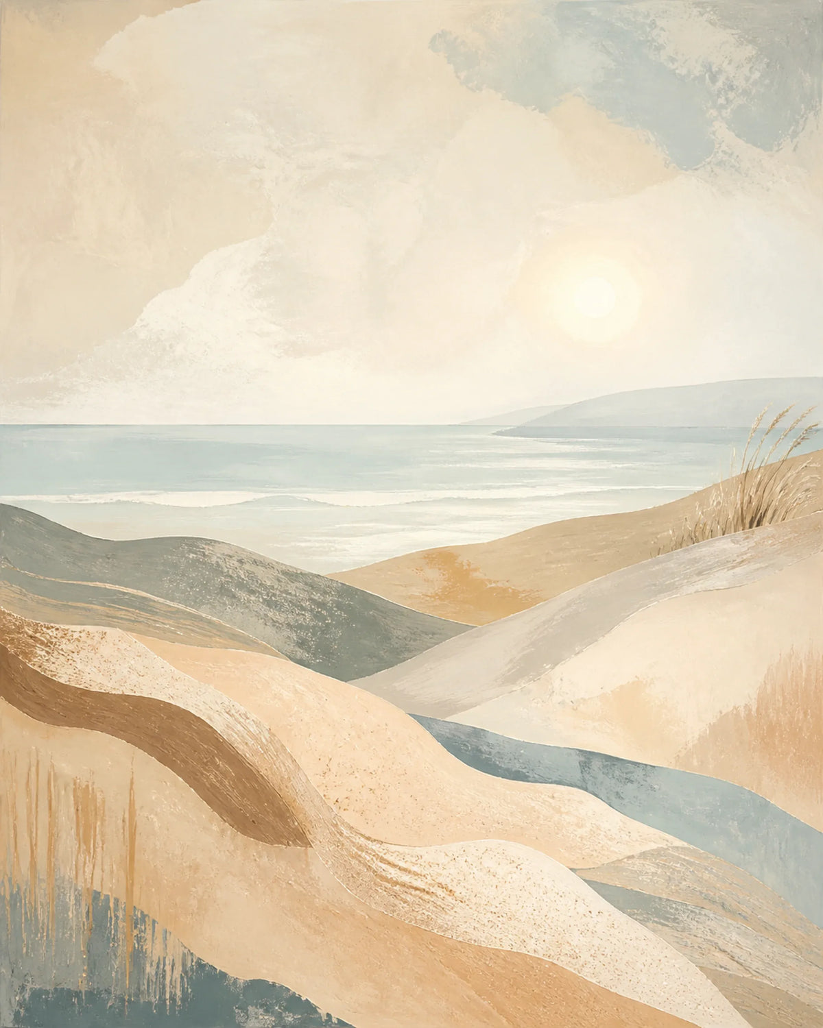 Coastal Drift Floating Frame Canvas Wall Art - Portrait - 60W x 80H cm - Natural Birch