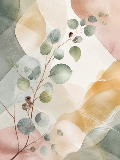 Eucalyptus Reverie Floating Frame Canvas Wall Art - Portrait - 60W x 80H cm - Natural Birch