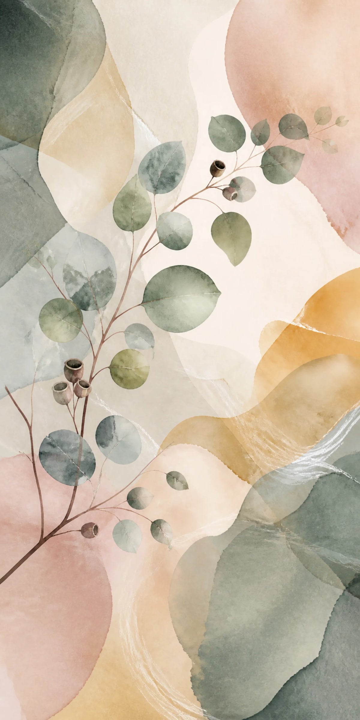 Eucalyptus Reverie Floating Frame Canvas Wall Art - Portrait - 60W x 80H cm - Natural Birch
