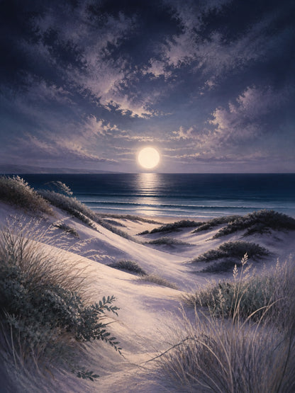 Moonlit Dunes Floating Frame Canvas Wall Art - Portrait - 60W x 120H cm - Natural Birch