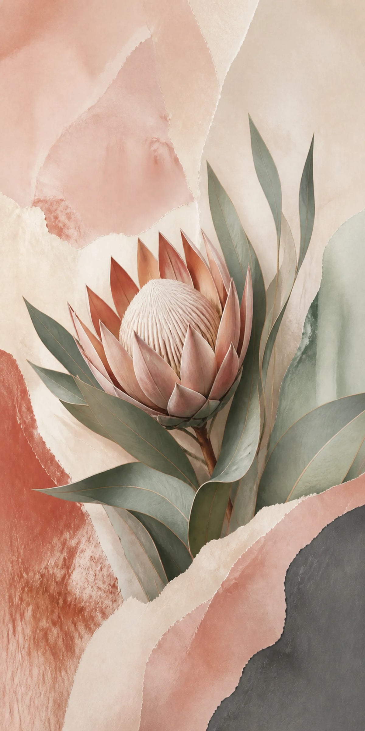 Protea Hush Floating Frame Canvas Wall Art - Portrait - 60W x 120H cm - Natural Birch