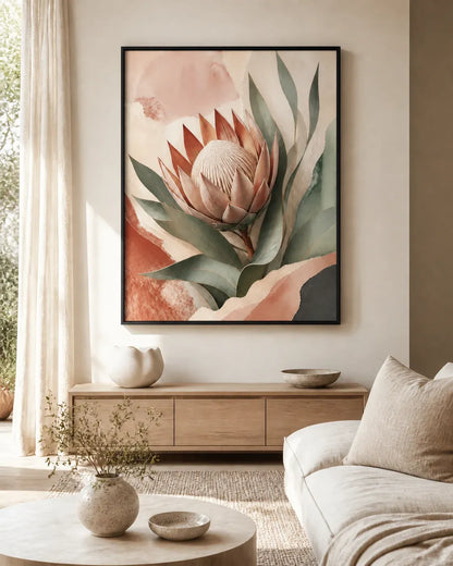 Protea Hush Floating Frame Canvas Wall Art - Portrait - 60W x 120H cm - White