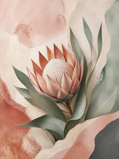 Protea Hush Floating Frame Canvas Wall Art - Portrait - 60W x 120H cm - White