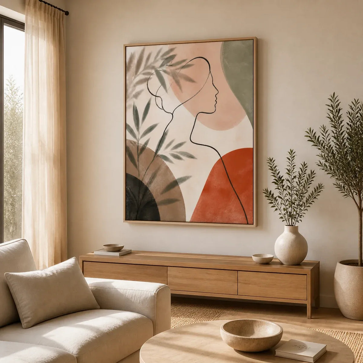 Quiet Muse Floating Frame Canvas Wall Art - Portrait - 60W x 120H cm - Natural Birch