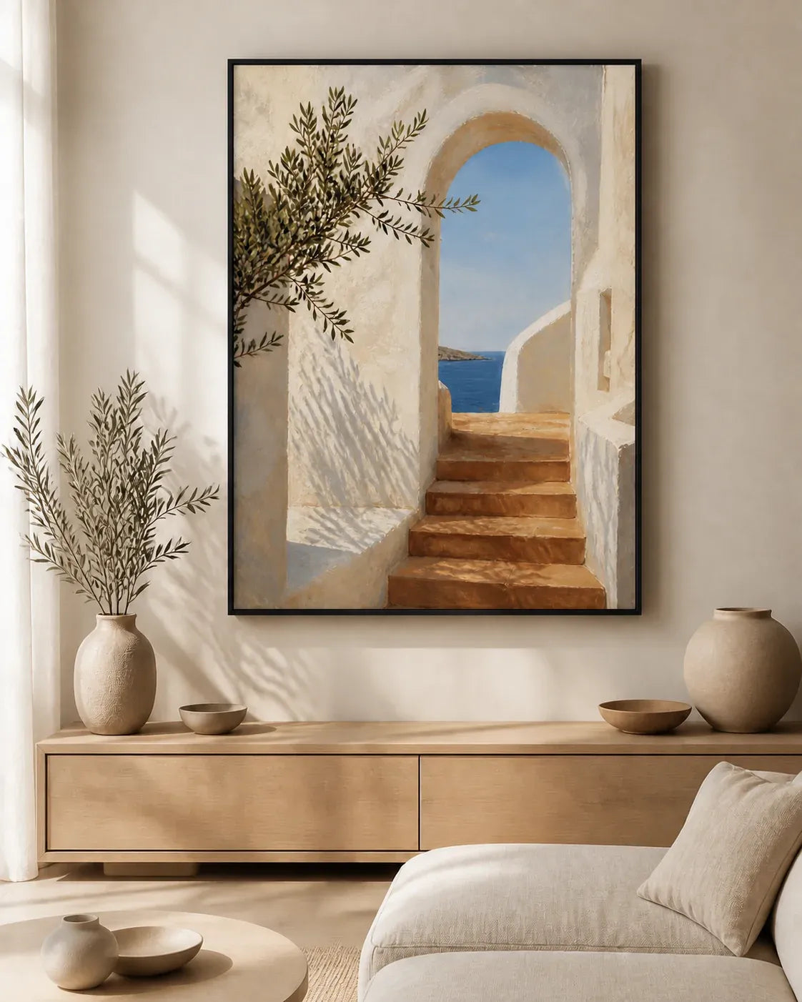 Sunlit Passage Floating Frame Canvas Wall Art - Portrait - 60W x 120H cm - Black