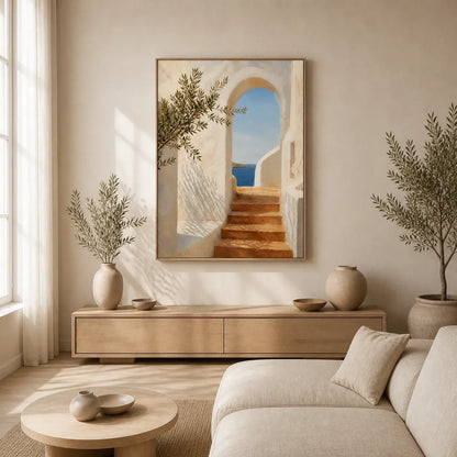 Sunlit Passage Floating Frame Canvas Wall Art - Portrait - 60W x 80H cm - Natural Birch