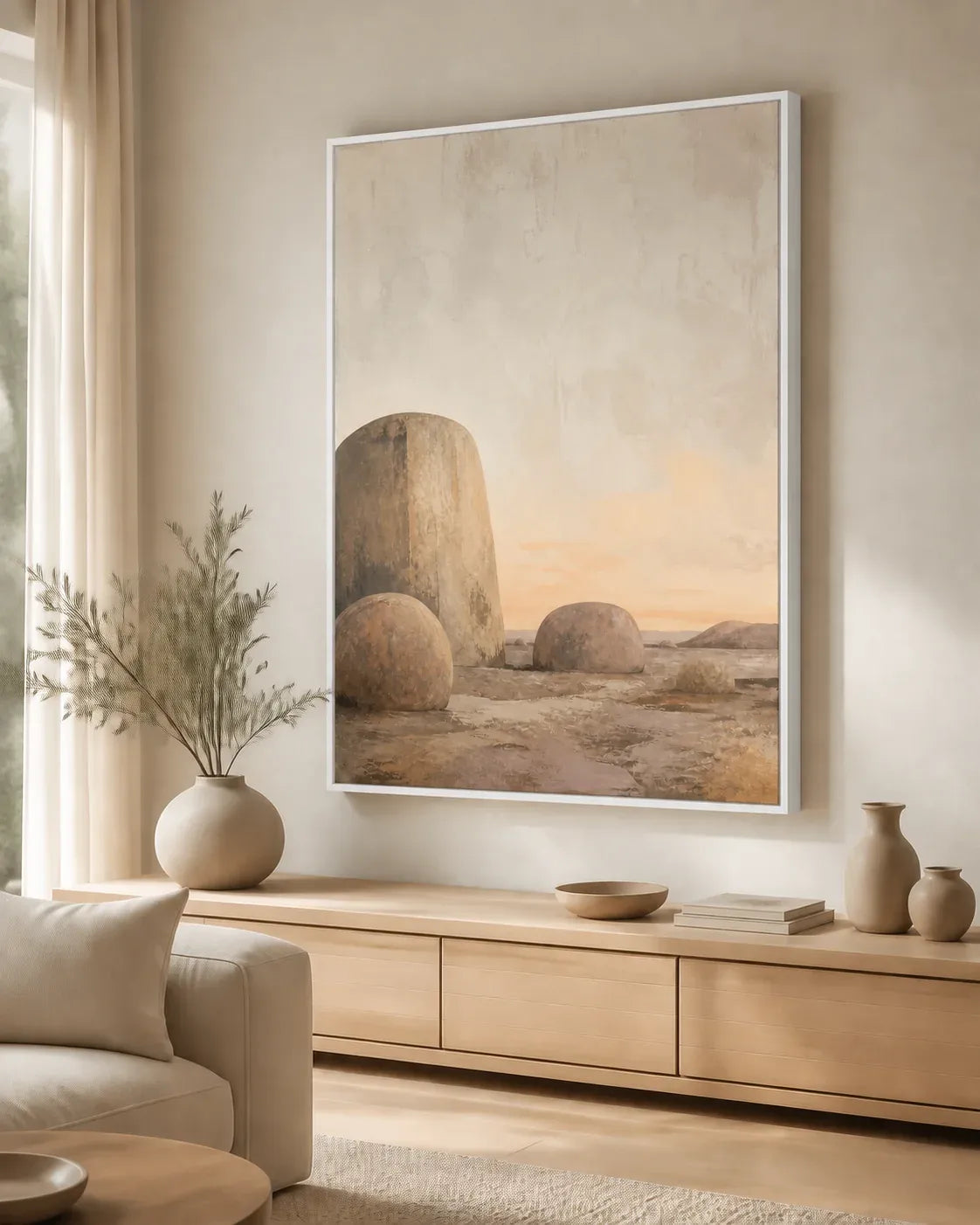 Stone and Sky Floating Frame Canvas Wall Art - Portrait - 60W x 120H cm - Black