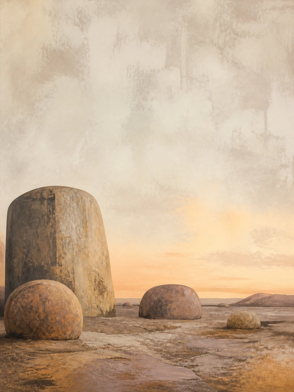 Stone and Sky Floating Frame Canvas Wall Art - Portrait - 60W x 120H cm - White