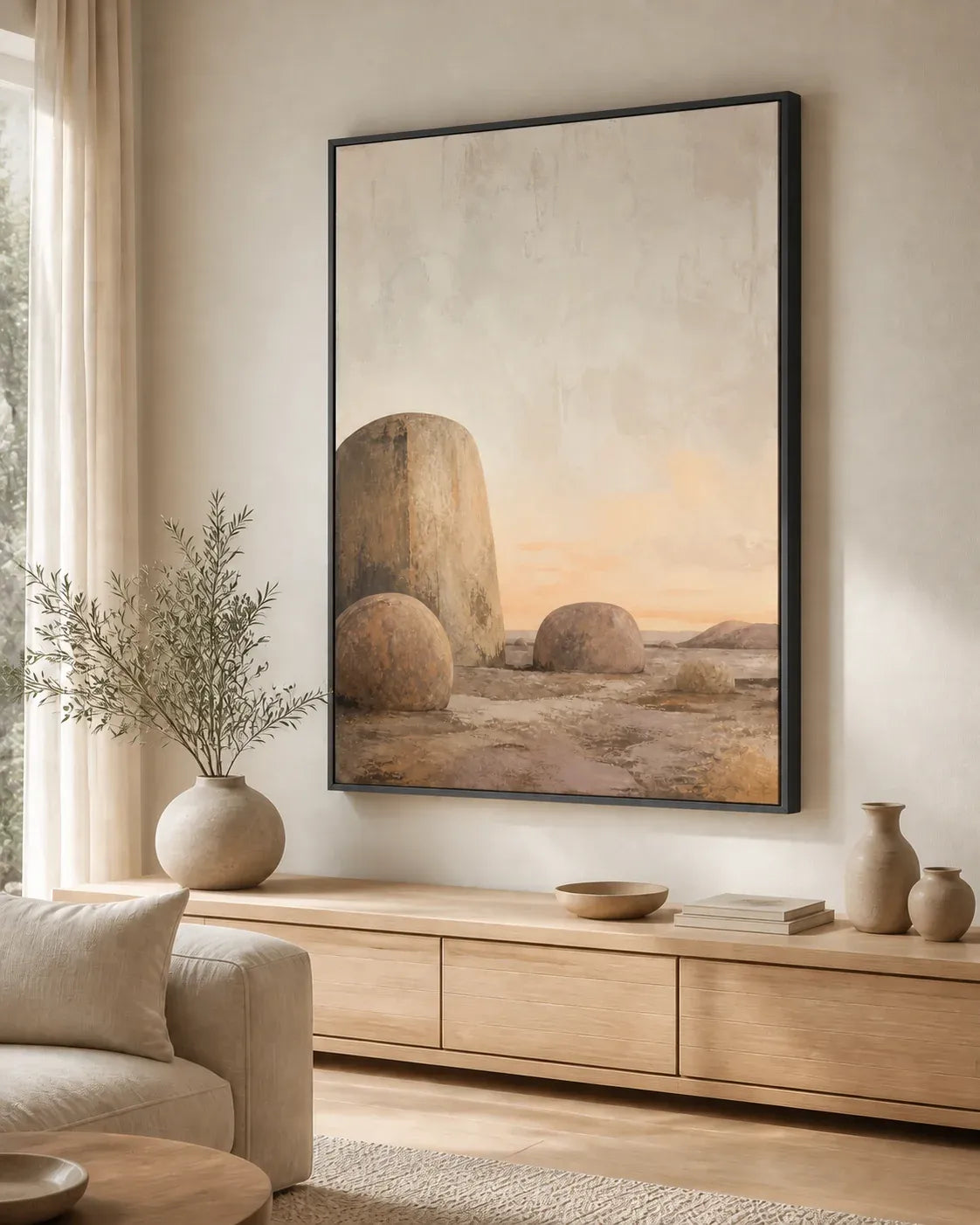 Stone and Sky Floating Frame Canvas Wall Art - Portrait - 60W x 80H cm - Natural Birch