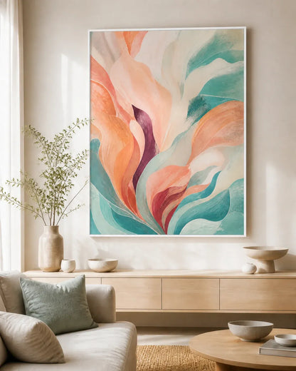 Tidal Bloom Floating Frame Canvas Wall Art - Portrait - 60W x 120H cm - White