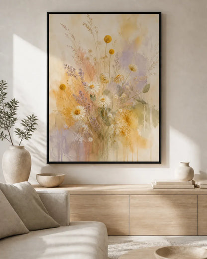 Wildflower Veil Floating Frame Canvas Wall Art - Portrait - 60W x 80H cm - Natural Birch