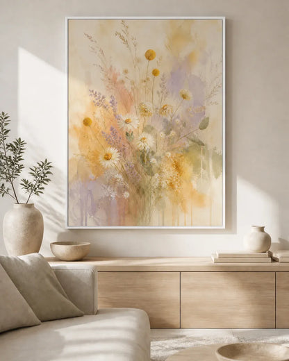 Wildflower Veil Floating Frame Canvas Wall Art - Portrait - 60W x 80H cm - Natural Birch
