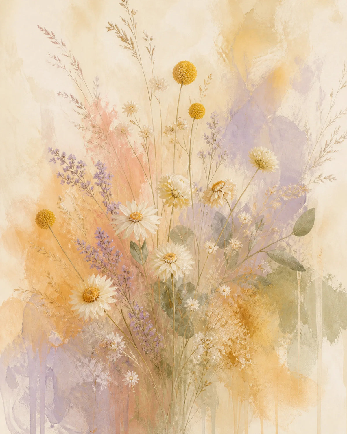 Wildflower Veil Floating Frame Canvas Wall Art - Portrait - 60W x 80H cm - Natural Birch