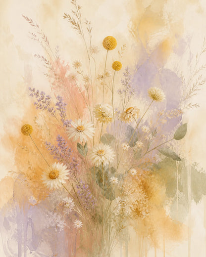 Wildflower Veil Floating Frame Canvas Wall Art - Portrait - 60W x 80H cm - Natural Birch
