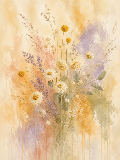 Wildflower Veil Floating Frame Canvas Wall Art - Portrait - 60W x 80H cm - Natural Birch