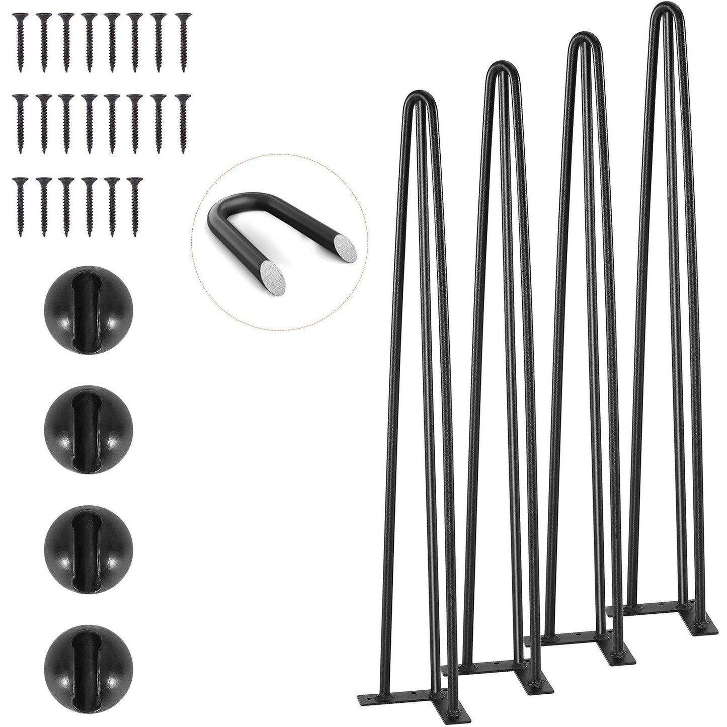 Hairpin Table Legs 28 Inch Set of 4, Heavy Duty 3-Rod Steel Desk Legs with 900 lbs Load Capacity, Carbon Steel Furniture Legs with Rubber Floor Protectors for Desk, Bench, Dining Table, Black