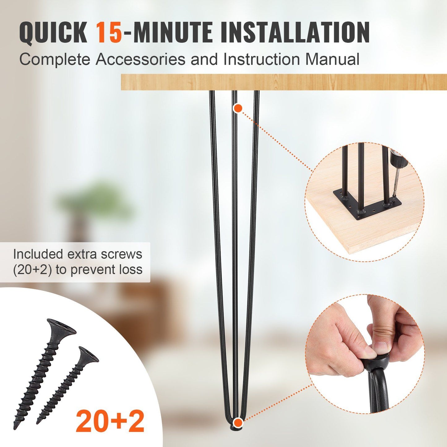 Hairpin Table Legs 28 Inch Set of 4, Heavy Duty 3-Rod Steel Desk Legs with 900 lbs Load Capacity, Carbon Steel Furniture Legs with Rubber Floor Protectors for Desk, Bench, Dining Table, Black