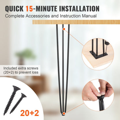 Hairpin Table Legs 28 Inch Set of 4, Heavy Duty 3-Rod Steel Desk Legs with 900 lbs Load Capacity, Carbon Steel Furniture Legs with Rubber Floor Protectors for Desk, Bench, Dining Table, Black