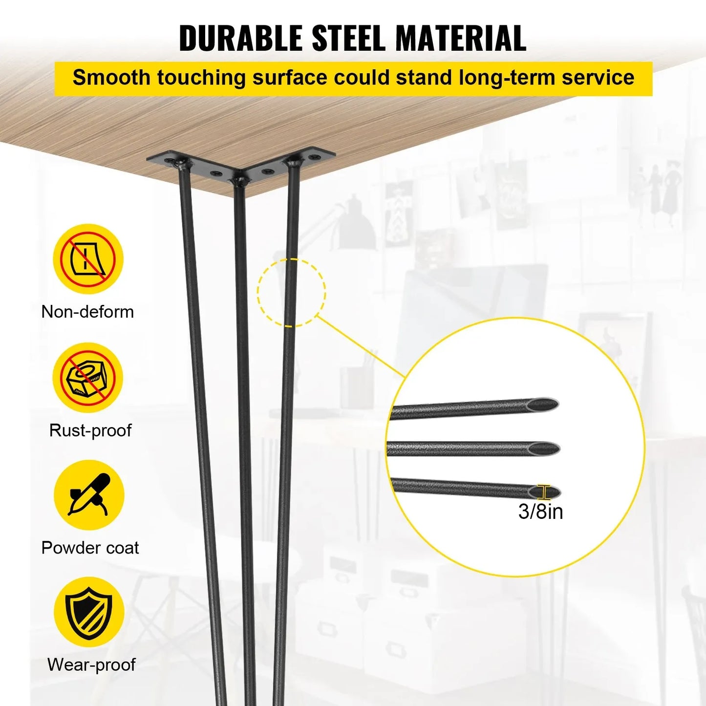 Hairpin Table Legs 28 inch Black Set of 4 Desk Legs Each 220lbs Capacity Hairpin Desk Legs 3 Rods for Bench Desk Dining