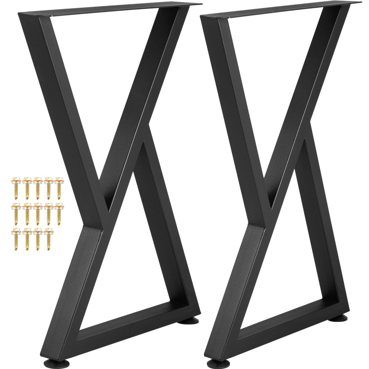 Set of 2 Z-Shape Metal Table Legs, 71.1 x 45.7 cm Heavy-Duty Wrought Iron Desk & Bench Legs, DIY Furniture Legs with Rubber Floor Protectors, Dining Table Mat Included