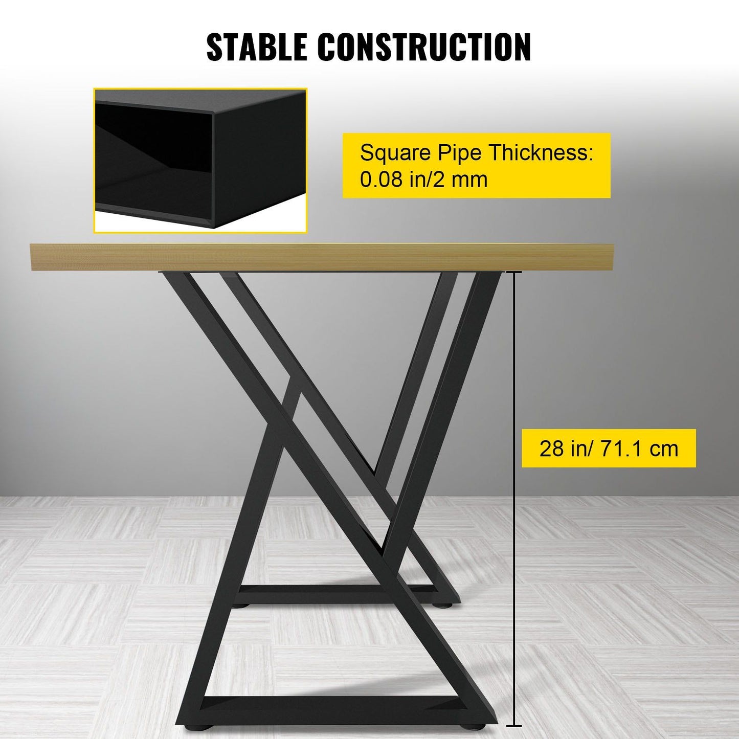 Set of 2 Z-Shape Metal Table Legs, 71.1 x 45.7 cm Heavy-Duty Wrought Iron Desk & Bench Legs, DIY Furniture Legs with Rubber Floor Protectors, Dining Table Mat Included