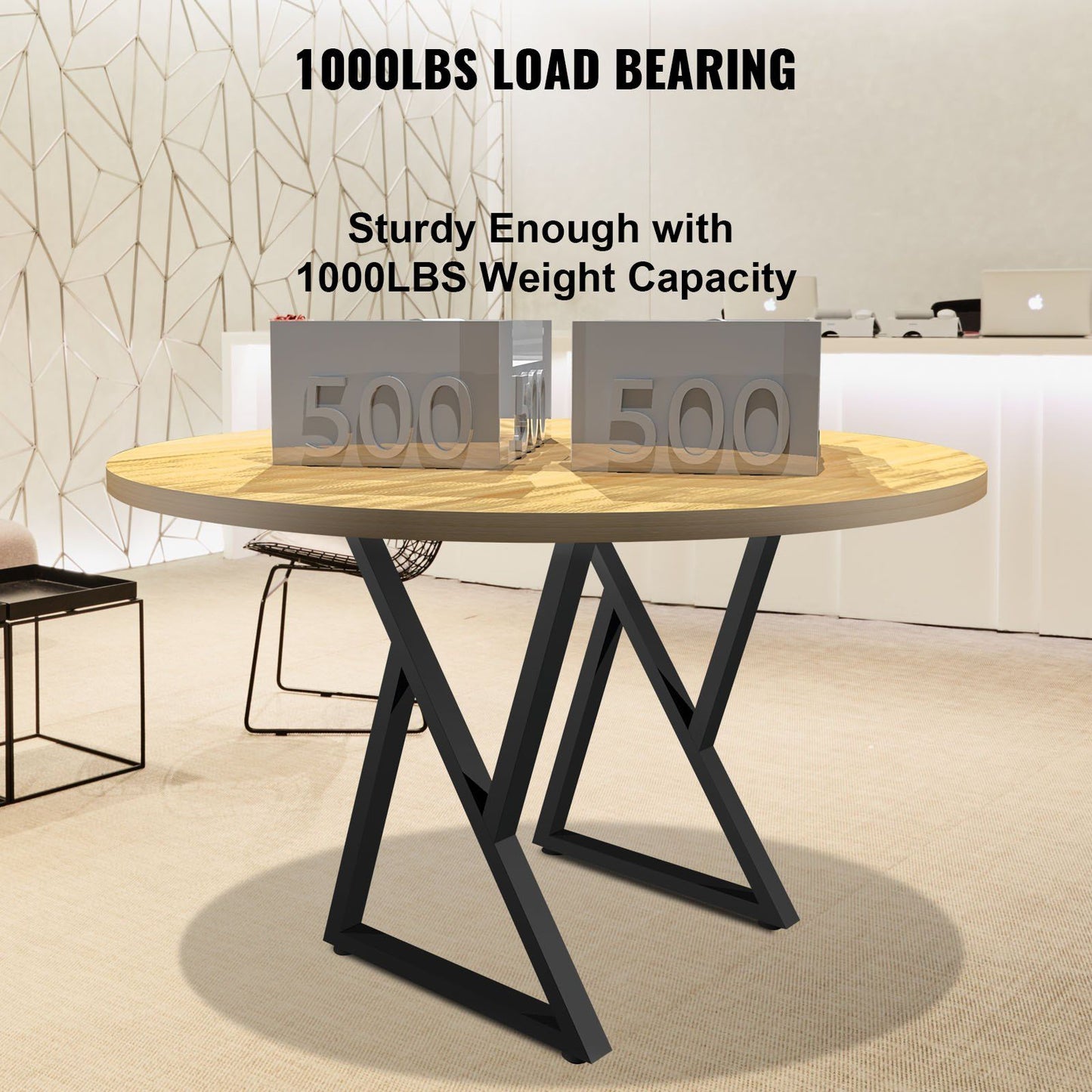 Set of 2 Z-Shape Metal Table Legs, 71.1 x 45.7 cm Heavy-Duty Wrought Iron Desk & Bench Legs, DIY Furniture Legs with Rubber Floor Protectors, Dining Table Mat Included
