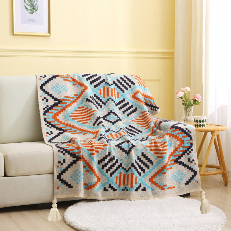 130x170cm Bohemian Woven Throw Blanket - Soft Decorative Sofa Cover with Tassels for Living Room and Bedroom - Home &
